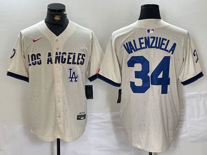 Men Los Angeles Dodgers #34 Valenzuela Cream Fashion Nike Game MLB Jersey style 5->los angeles dodgers->MLB Jersey